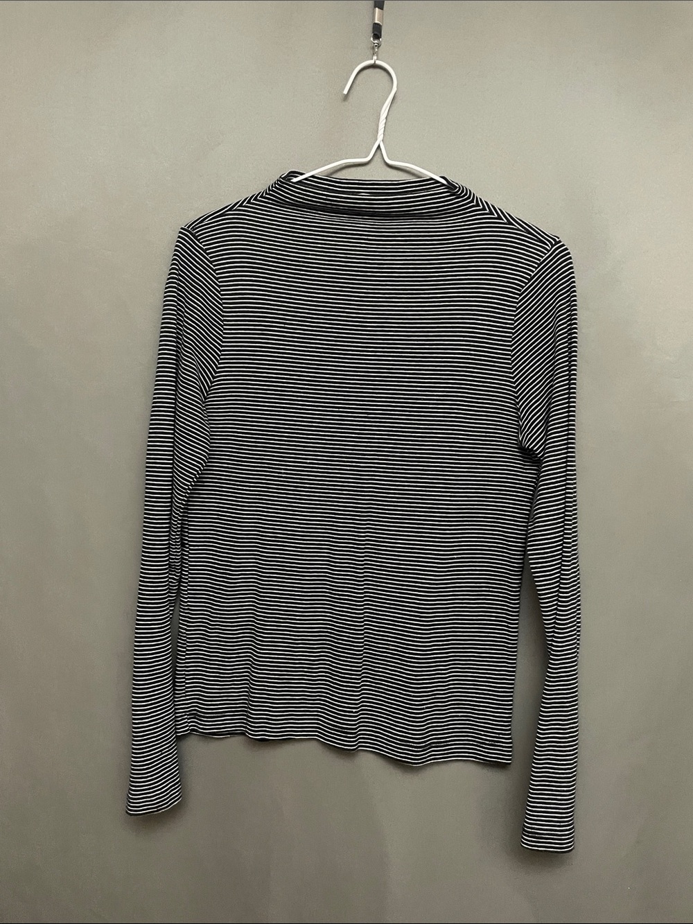 Mango Black & White Striped Long-Sleeve Mock Neck Top